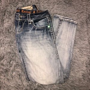 Light wash rock revival skinny jeans